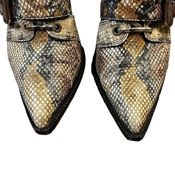 Jeffrey Campbell Cacares Snakeskin Ankle Boots 3 Buckles Moto Chunk Heel SZ 6.5 - Picture 6 of 15
